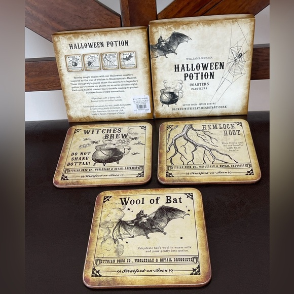 Williams Sonoma Halloween Potion set of 3 coasters spooky trick or treat party - Picture 2 of 10
